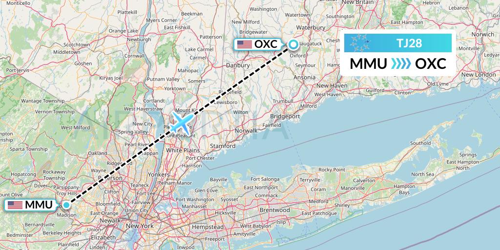 TJ28 Tradewind Aviation Flight Map: Morristown to Oxford