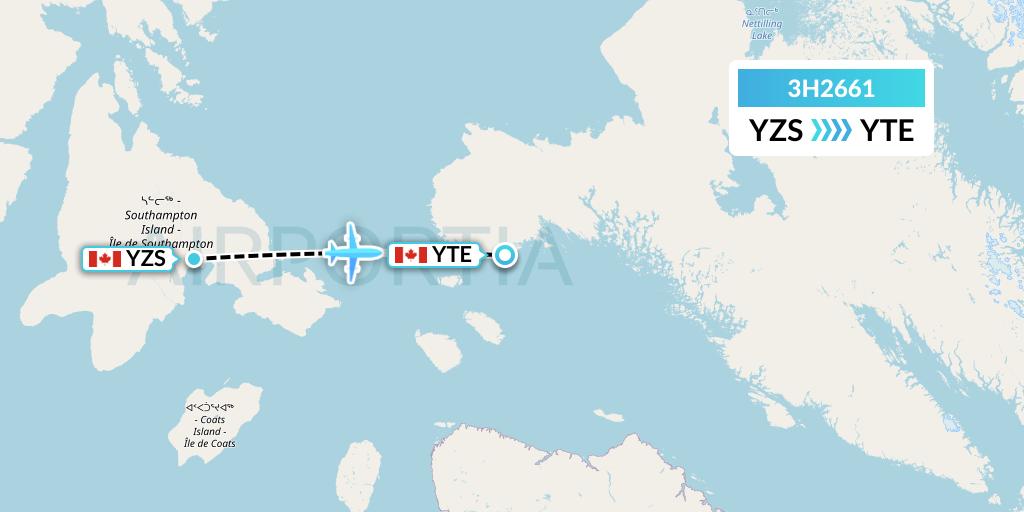 3H2661 Air Inuit Flight Map: Coral Harbour to Cape Dorset