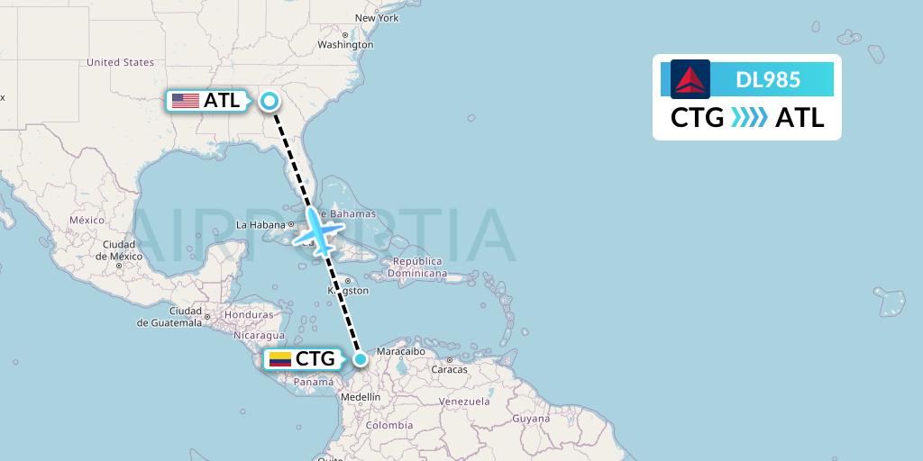 DL985 Delta Air Lines Flight Map: Cartagena to Atlanta