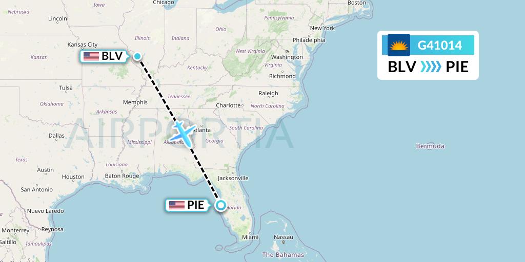 G41014 Allegiant Air Flight Map: Belleville to St. Petersburg