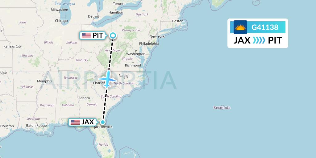 G41138 Allegiant Air Flight Map: Jacksonville to Pittsburgh