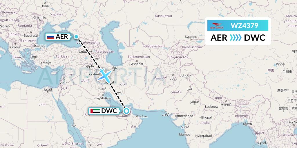 WZ4379 Red Wings Flight Map: Sochi to Dubai