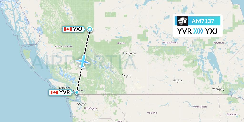 AM7137 Aeromexico Flight Map: Vancouver to Fort St. John
