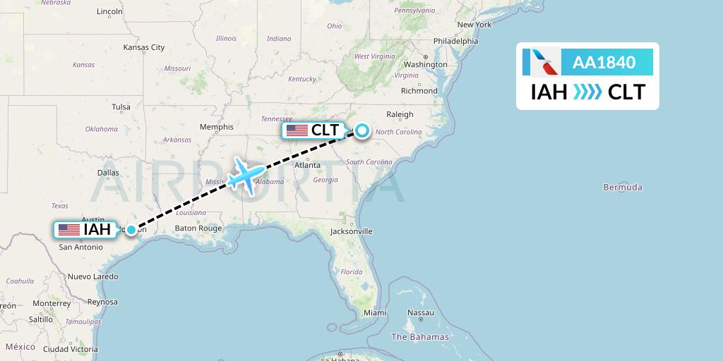 AA1840 American Airlines Flight Map: Houston to Charlotte