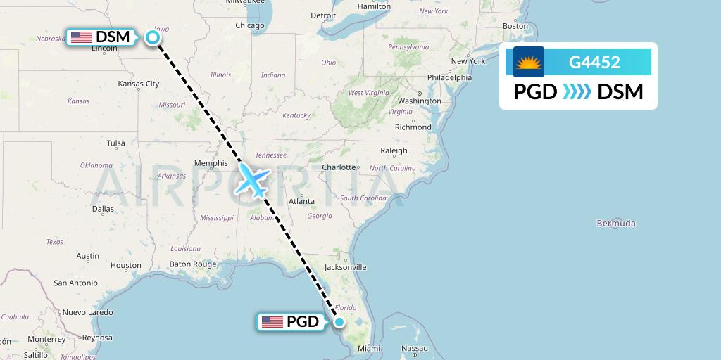 G4452 Allegiant Air Flight Map: Punta Gorda to Des Moines