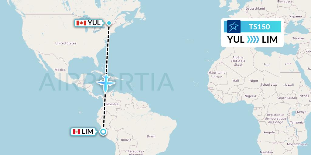 TS150 Air Transat Flight Map: Montreal to Lima