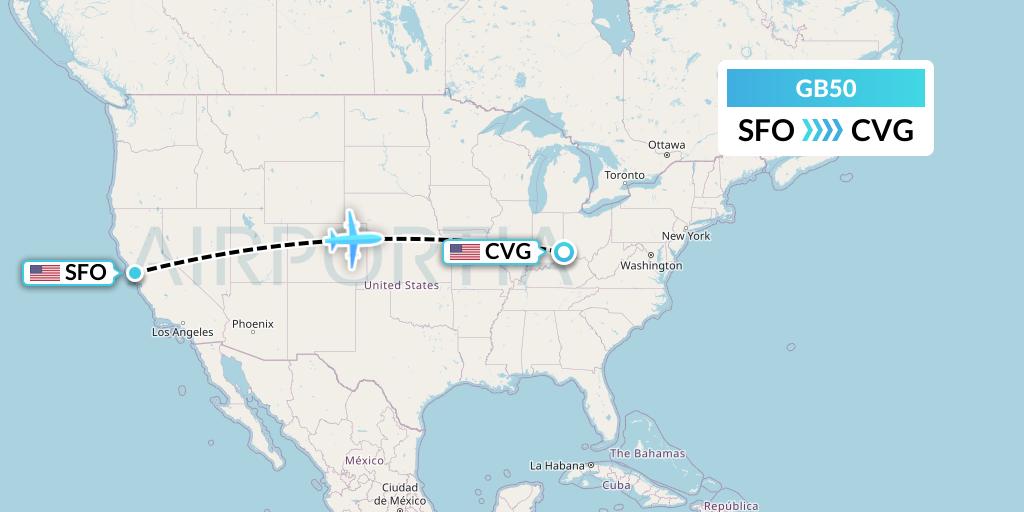 GB50 ABX Air Flight Map: San Francisco to Cincinnati
