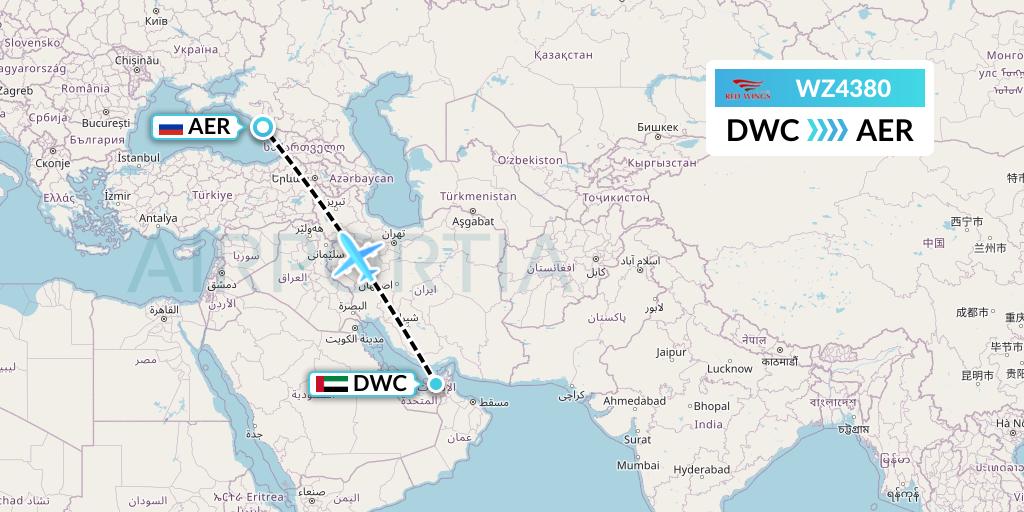 WZ4380 Red Wings Flight Map: Dubai to Sochi