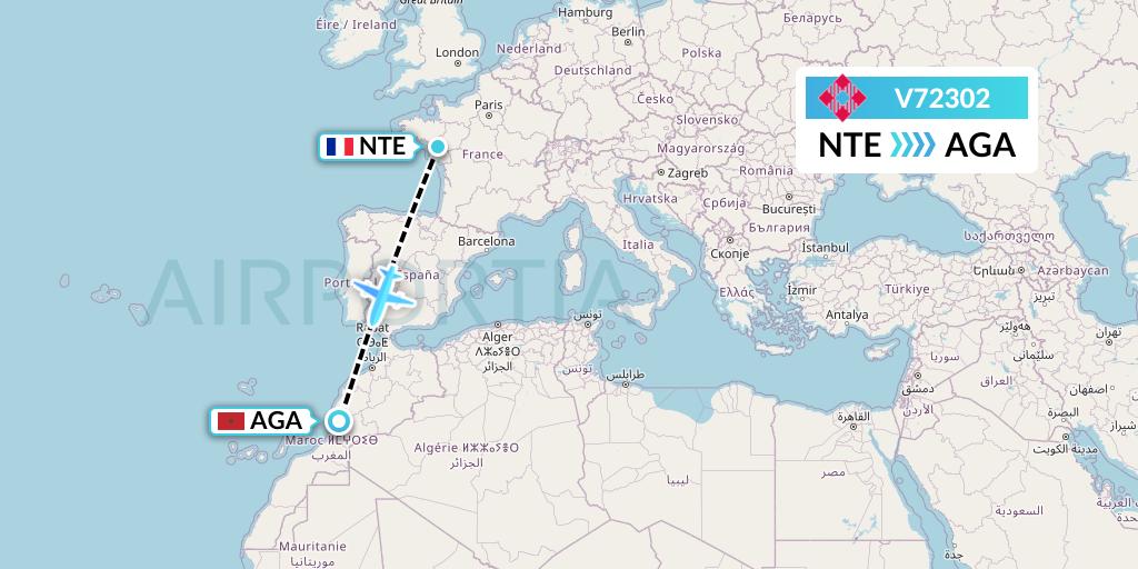 V72302 Volotea Flight Map: Nantes to Agadir