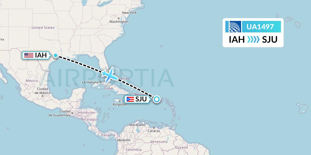 UA1497 United Airlines Flight Map: Houston to San Juan