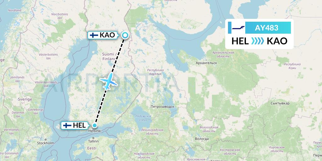 AY483 Finnair Flight Map: Helsinki to Kuusamo
