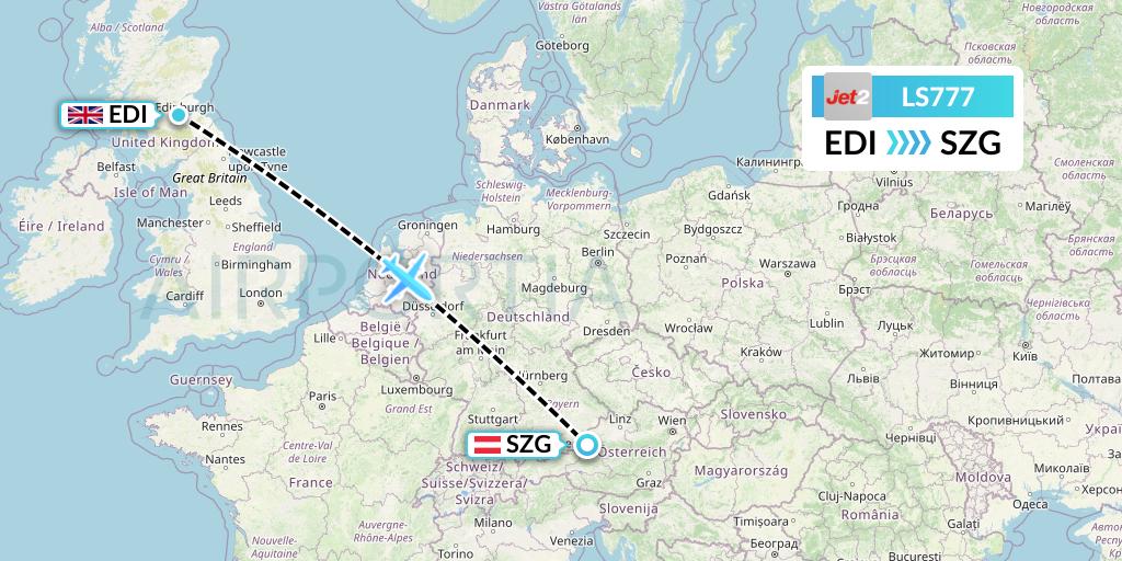 LS777 Jet2 Flight Map: Edinburgh to Salzburg