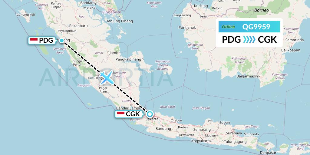 QG9959 Citilink Flight Map: Padang to Jakarta
