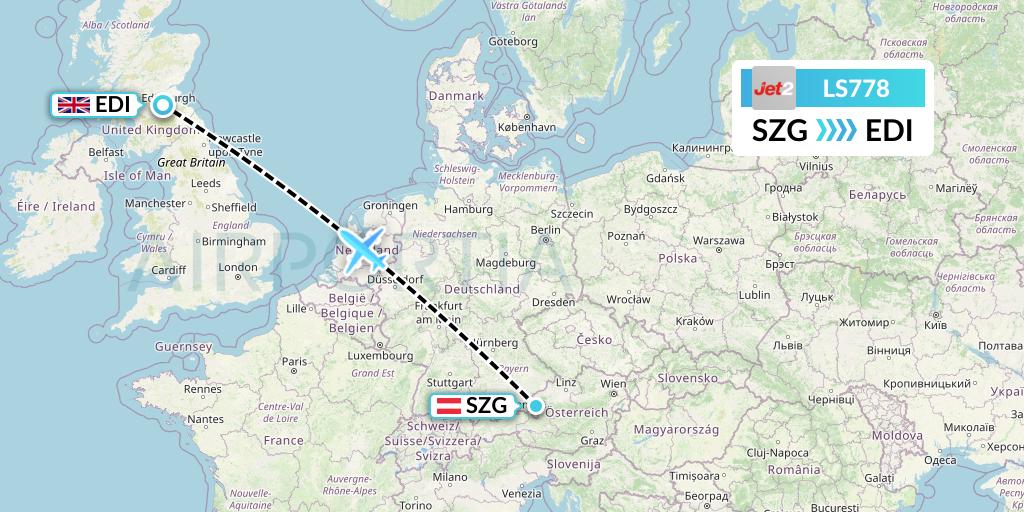 LS778 Jet2 Flight Map: Salzburg to Edinburgh
