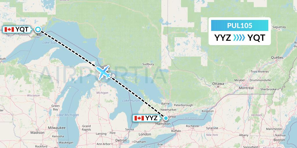 PUL105 Ornge Air Flight Map: Toronto to Thunder Bay