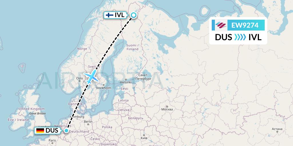 EW9274 Eurowings Flight Map: Dusseldorf to Ivalo