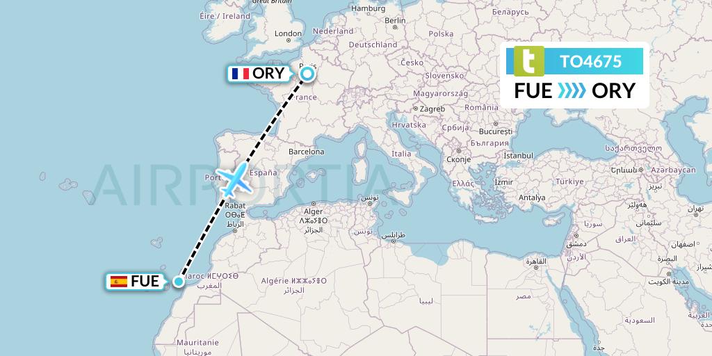 TO4675 Transavia France Flight Map: Fuerteventura to Paris