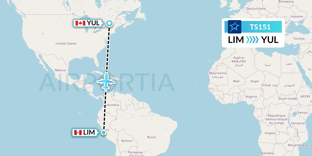 TS151 Air Transat Flight Map: Lima to Montreal