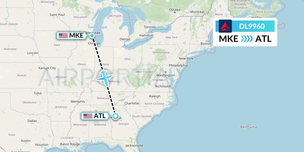 DL9960 Delta Air Lines Flight Map: Milwaukee to Atlanta