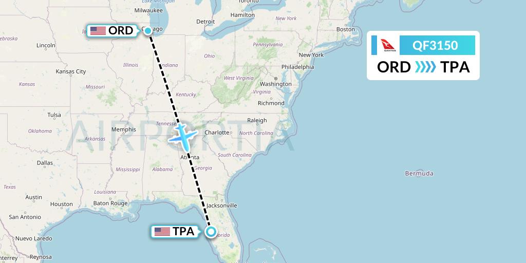 QF3150 Qantas Flight Map: Chicago to Tampa