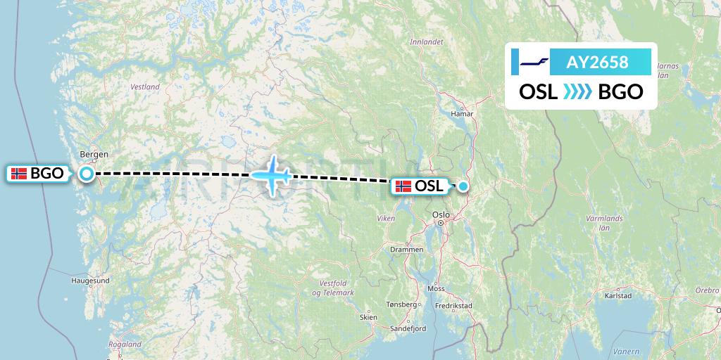 AY2658 Finnair Flight Map: Oslo to Bergen