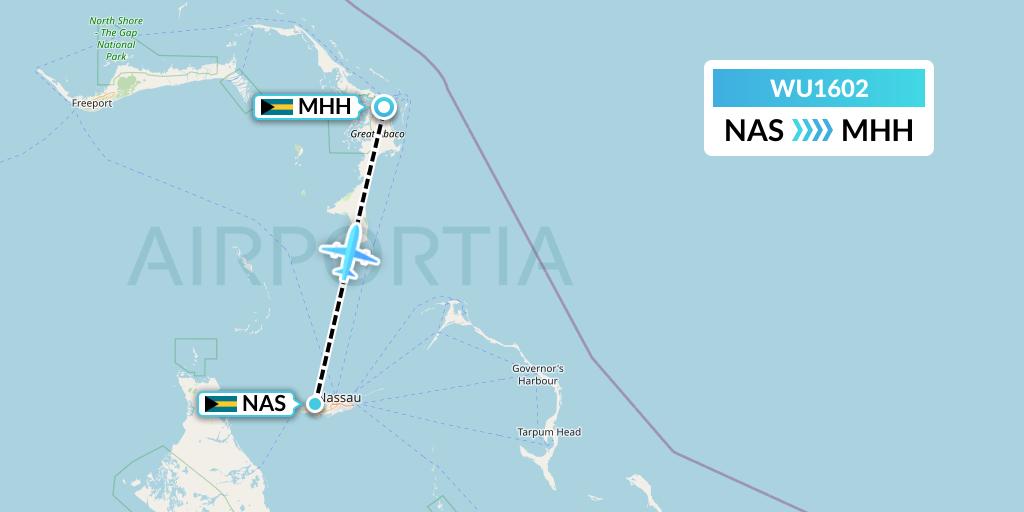 WU1602 Western Air Flight Map: Nassau to Marsh Harbour