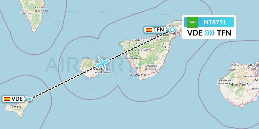 NT8751 Binter Canarias Flight Map: El Hierro to Tenerife