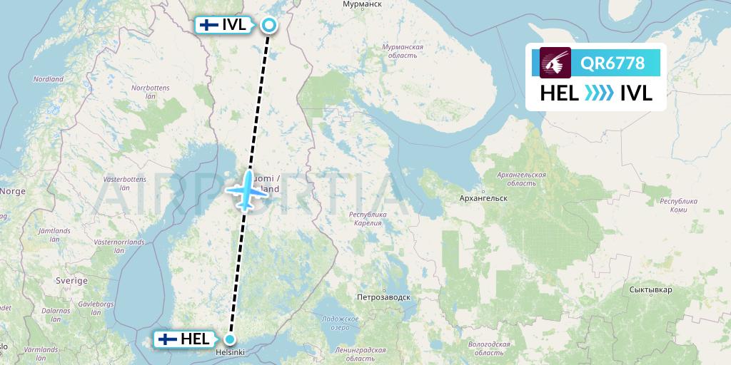 QR6778 Qatar Airways Flight Map: Helsinki to Ivalo