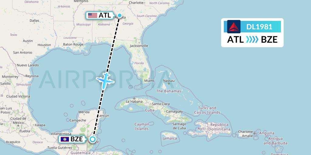 DL1981 Delta Air Lines Flight Map: Atlanta to Belize City