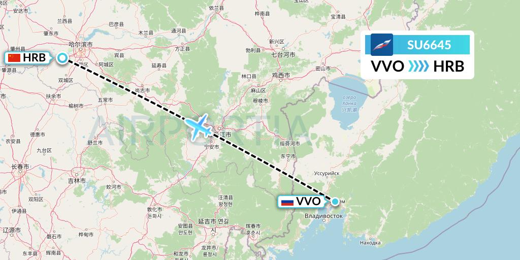 SU6645 Aeroflot Flight Map: Vladivostok to Harbin