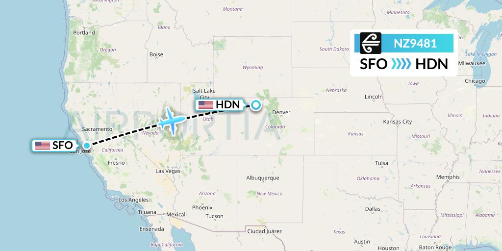 NZ9481 Air New Zealand Flight Map: San Francisco to Hayden