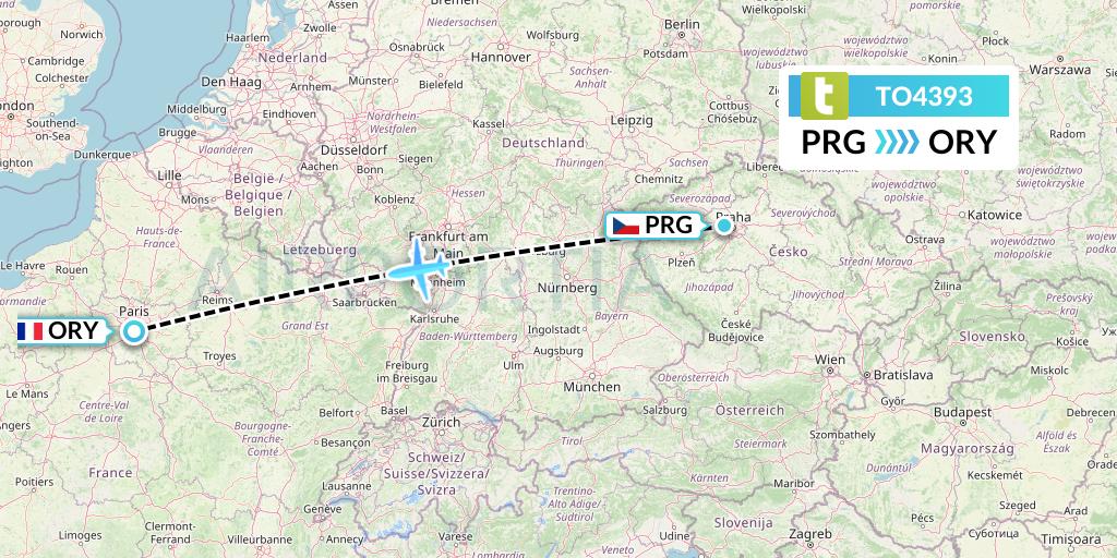 TO4393 Transavia France Flight Map: Prague to Paris