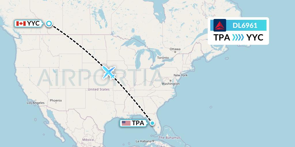 DL6961 Delta Air Lines Flight Map: Tampa to Calgary