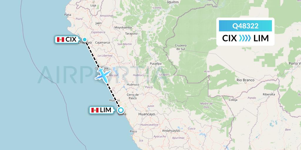 Q48322 Euroairlines Flight Map: Chiclayo to Lima