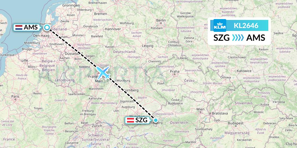 KL2646 KLM Flight Map: Salzburg to Amsterdam