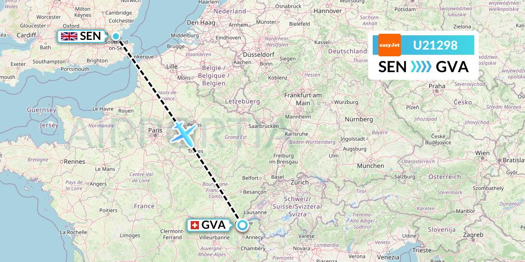 U21298 EasyJet Flight Map: Southend to Geneva
