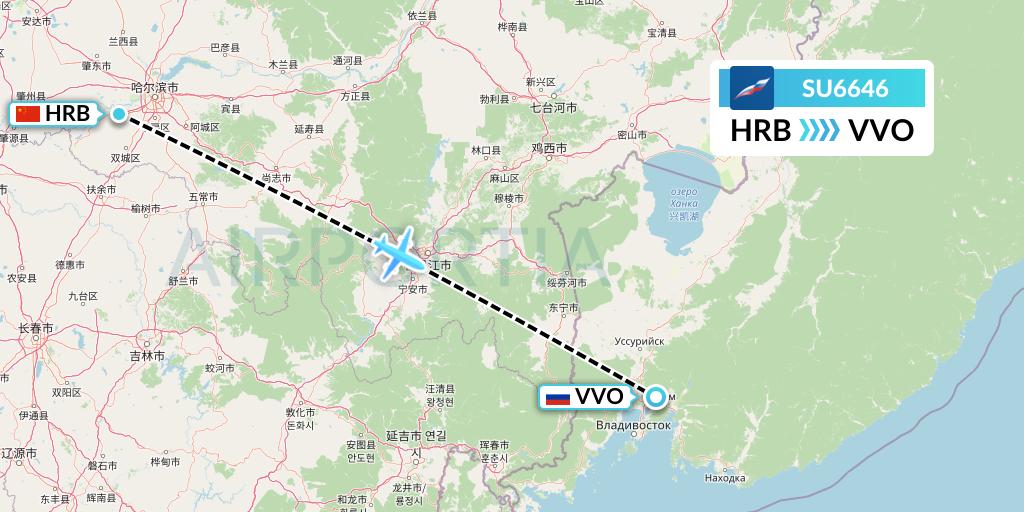 SU6646 Aeroflot Flight Map: Harbin to Vladivostok