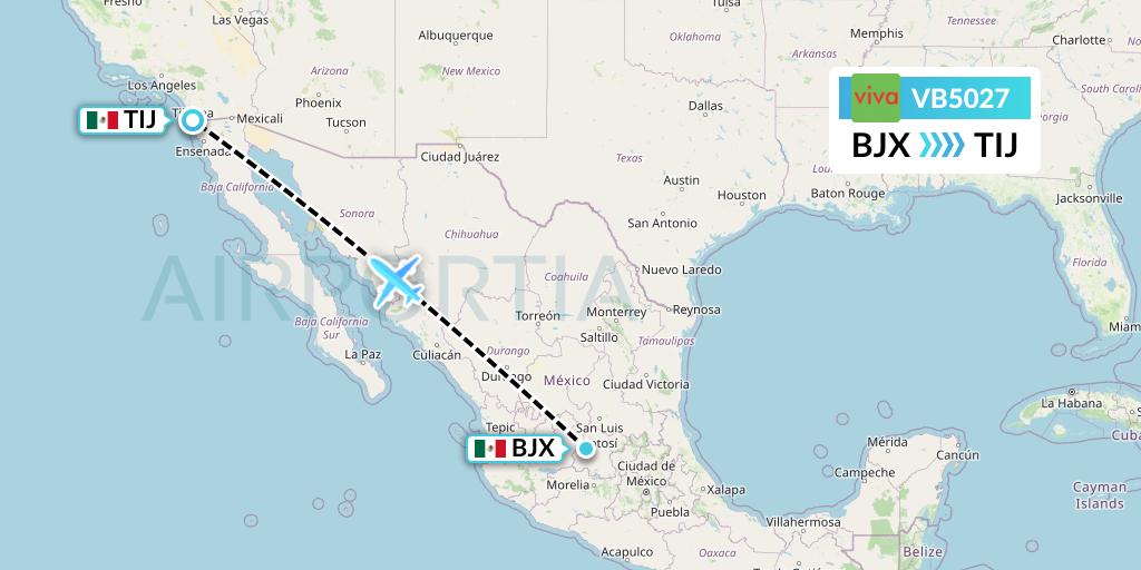 VB5027 VivaAerobus Flight Map: Silao to Tijuana