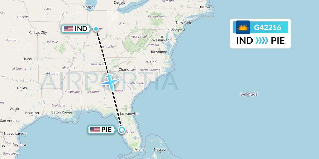 G42216 Allegiant Air Flight Map: Indianapolis to St. Petersburg