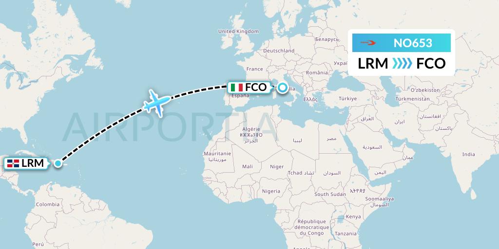 NO653 Neos Flight Map: La Romana to Rome