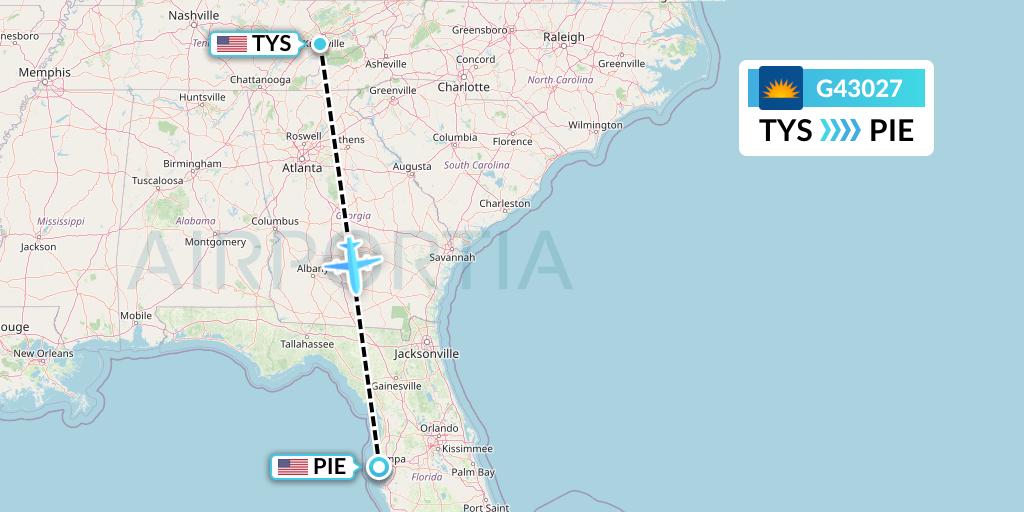 G43027 Allegiant Air Flight Map: Knoxville to St. Petersburg