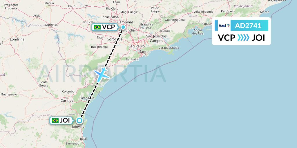 AD2741 Azul Brazilian Airlines Flight Map: Campinas to Joinville