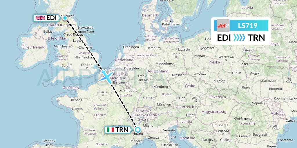 LS719 Jet2 Flight Map: Edinburgh to Turin