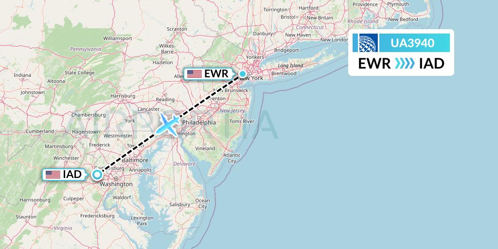 UA3940 United Airlines Flight Map: New York to Washington