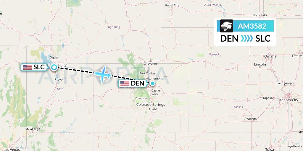 AM3582 Aeromexico Flight Map: Denver to Salt Lake City