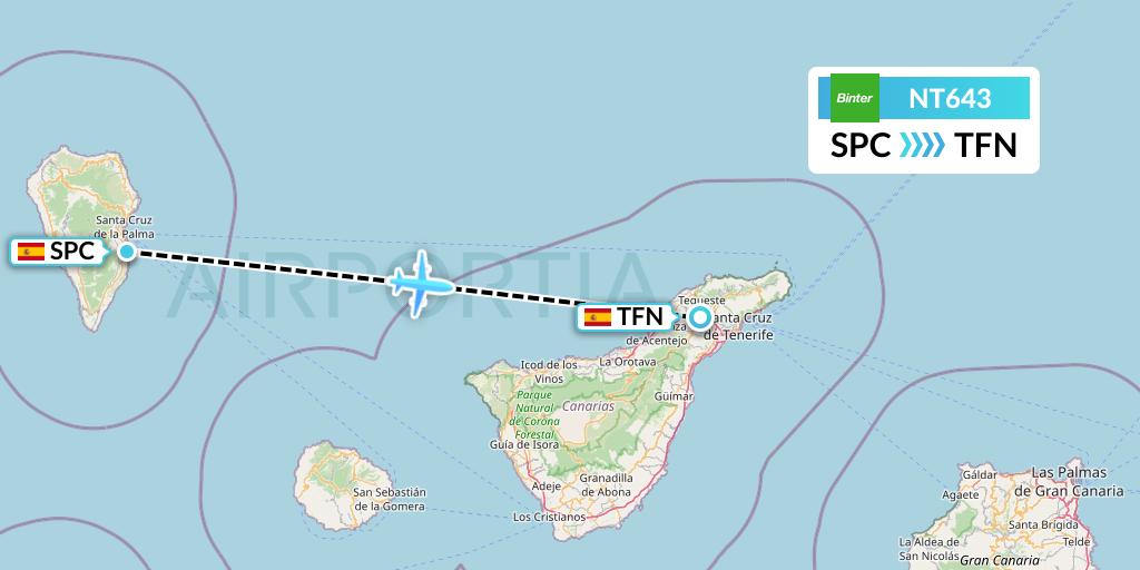 NT643 Binter Canarias Flight Map: La Palma to Tenerife