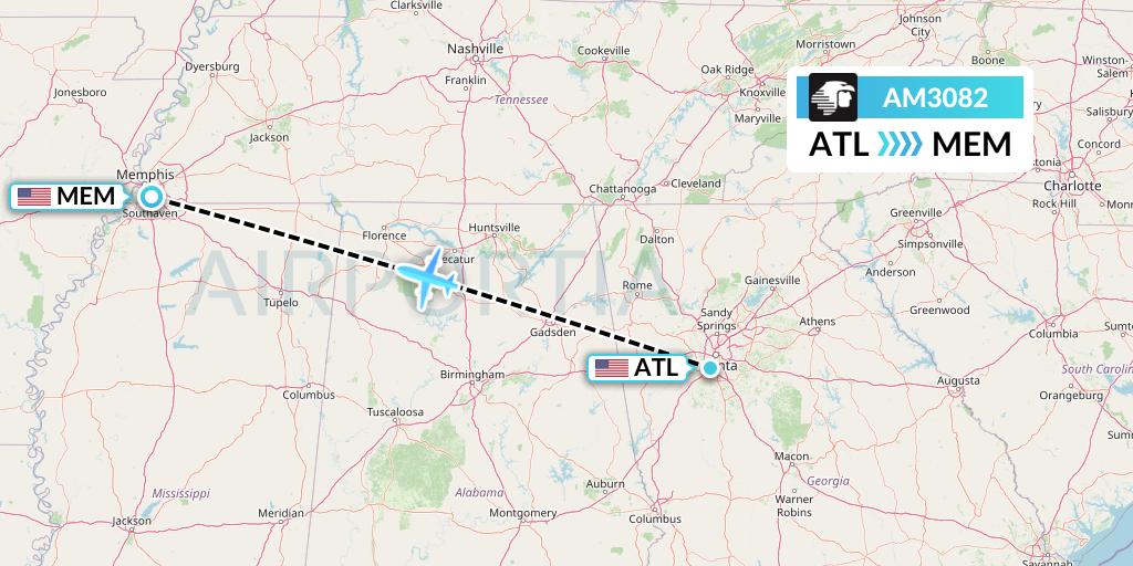 AM3082 Aeromexico Flight Map: Atlanta to Memphis