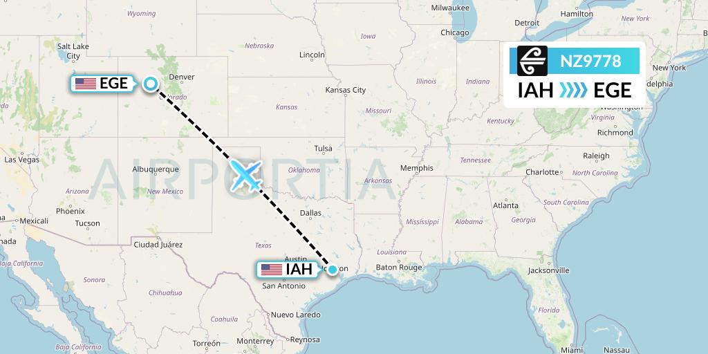 NZ9778 Air New Zealand Flight Map: Houston to Eagle