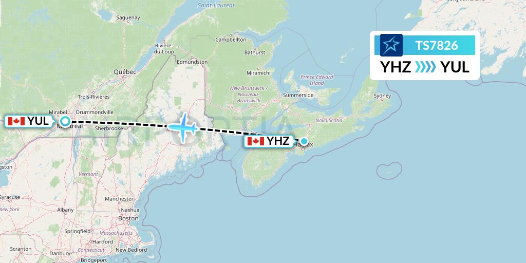 TS7826 Air Transat Flight Map: Halifax to Montreal