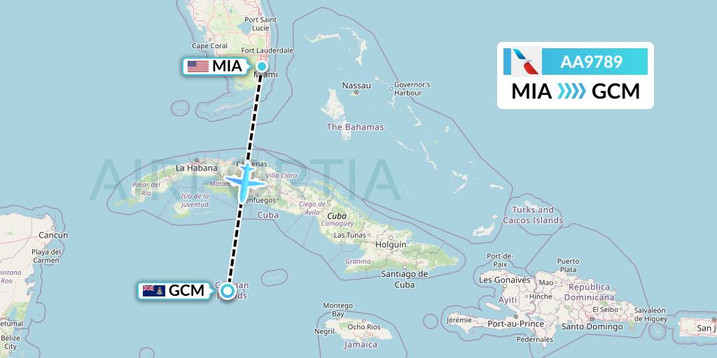 AA9789 American Airlines Flight Map: Miami to George Town